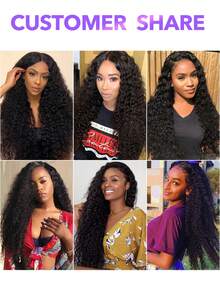 深波浪蕾丝前假发 150% 密度 13x4 高清透明前假发 女士真发 深卷无胶假发 预拔婴儿头发 天然黑色 - Natural Black - 查看 5