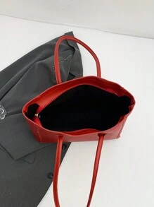 Túi Tote Đeo Vai Màu Trơn Cổ Điển Mới Có Thẻ Da Mạ Vàng Chữ Cái, Dây Đeo Bằng Kim Loại, Quai Đeo Đôi, Túi Tote Đeo Vai Thời Trang Thường Ngày Cho Nữ, Thích Hợp Cho Hàng Ngày Và Công Sở, Thu/Đông - Đỏ - Xem 6