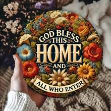 8 英寸 X 8 英寸圆形木制标牌“祝福这个家” - 非常适合家庭、花园、男人窝和车库装饰 | 耐用的户外墙壁艺术 | 完美的乔迁或节日礼物，风格各异 - 彩色 - 查看 5