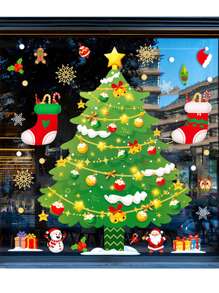 1pc Christmas Double-Sided Static Sticker Set, Bow Bell, Santa Claus Snowman Glass Sticker Window Decoration, Snowflake Christmas Tree Window Sticker, Store Window Sticker, Christmas Double-Sided Static Wall Sticker, Window Sticker, Door Sticker, Suitable For Christmas And New Year Parties, Atmosphere Creation Prop Sticker, DIY Home Decoration - Multicolor - View 9