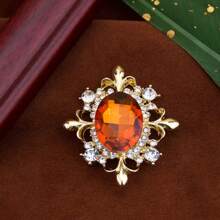 1pc Fashionable Egg Crystal Women Brooch, Gold Plated Christmas Scarf Dress Pin, Birthday Party Valentine Gift