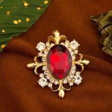 1pc Fashionable Egg Crystal Women Brooch, Gold Plated Christmas Scarf Dress Pin, Birthday Party Valentine Gift