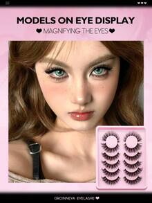 GROINNEYA 6 Pairs False Eyelashes Manga Lashes Cat Eye Lashes Faux Mink Eyelashes Fox Eye Eyelashes Natural Full Lashes Cosplay Travel Essentials Makeup Tools - 黑色 - 查看 4