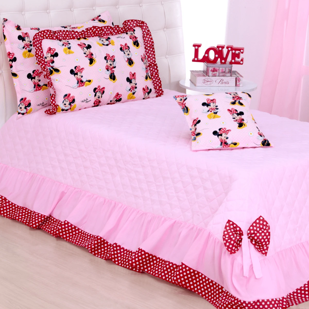 Bedspread Kit Single Bed Minie Character Teen Kids Bedroom 03 Pieces - Màu Hồng baby - Xem 1