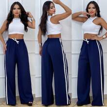 Striped Palazzo Pants - Azul Marino - Ver 2
