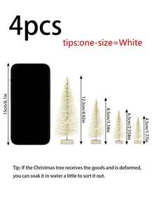 4pcs -White Mini Christmas Tree Tabletop Decoration Christmas DIY Pine Needle Tree Decoration With Snow Christmas Pine Tabletop Christmas Tree Christmas Tree Indoor Christmas Decoration Bedroom Christmas Decorations Suitable For Christmas Party Home Decoration,Christmas - White - View 4