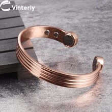 Pure Copper Bracelets For Men Adjustable Open Cuff Stripe Magnetic Bangles Health High Magnet Solid Copper Jewelry Resizable