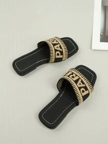 1 Pair Cute Slippers, Comfortable & Breathable, Non-Slip Sole, Fashionable & Versatile, Suitable For Indoor Home Wear And Outdoor Walking In All Seasons - Black - View 6