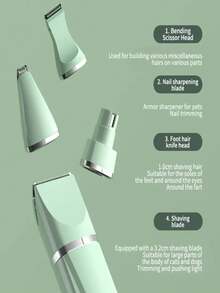 Bộ dụng cụ chải lông thú cưng 4 trong 1 có thể sạc lại bằng USB: Máy tỉa lông chó/mèo điện, Máy cắt móng, Máy cạo lông chân, Dụng cụ làm đẹp cho thú cưng - Nhiều màu - Xem 4