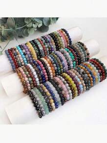 10 piezas pulsera elástica de piedra natural con cuentas de colores aleatorios