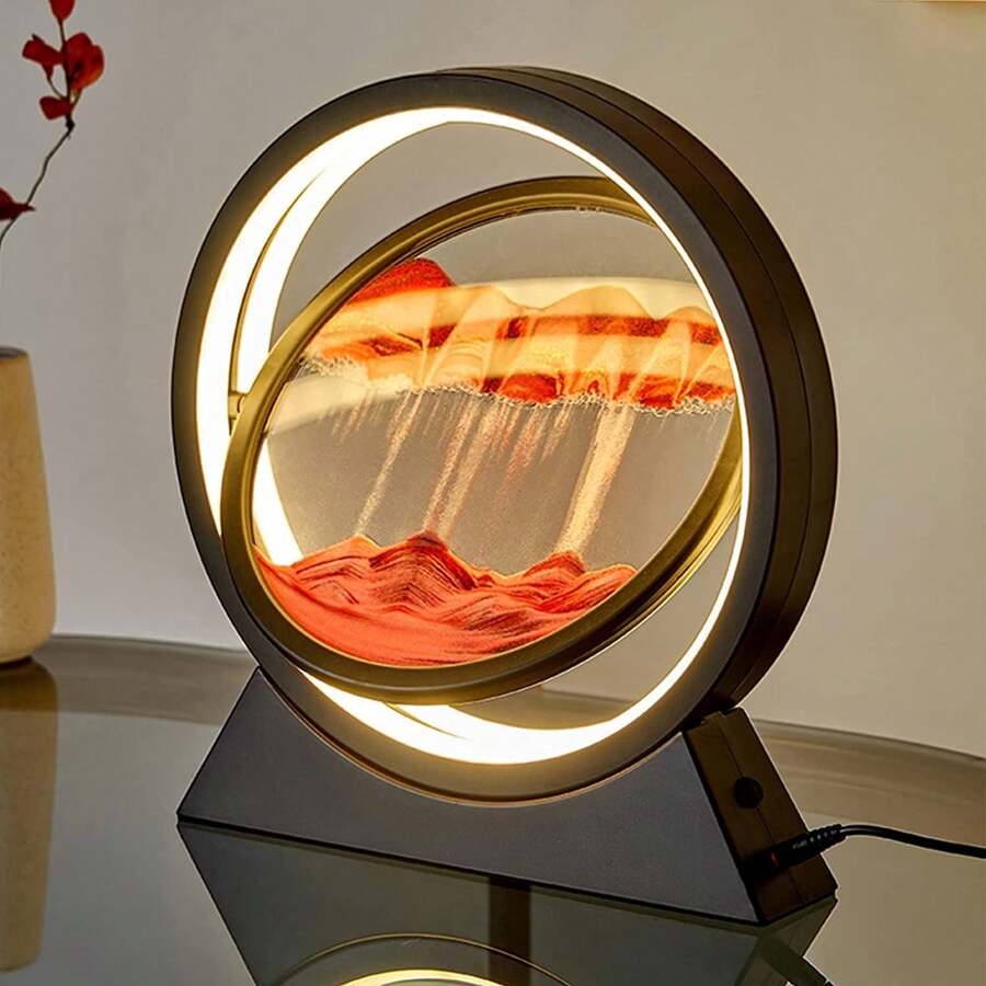 1 Stück 10 Zoll 3D Flip Runder schwarzer Rahmen flüssige Sandkunst, Sanduhr Glasornament Geschenk Landschaftsmalerei Büroschrankdekoration Geschenk Weihnachtsgeschenke Weihnachtsgeschenk - Schwarz - Übersicht 1