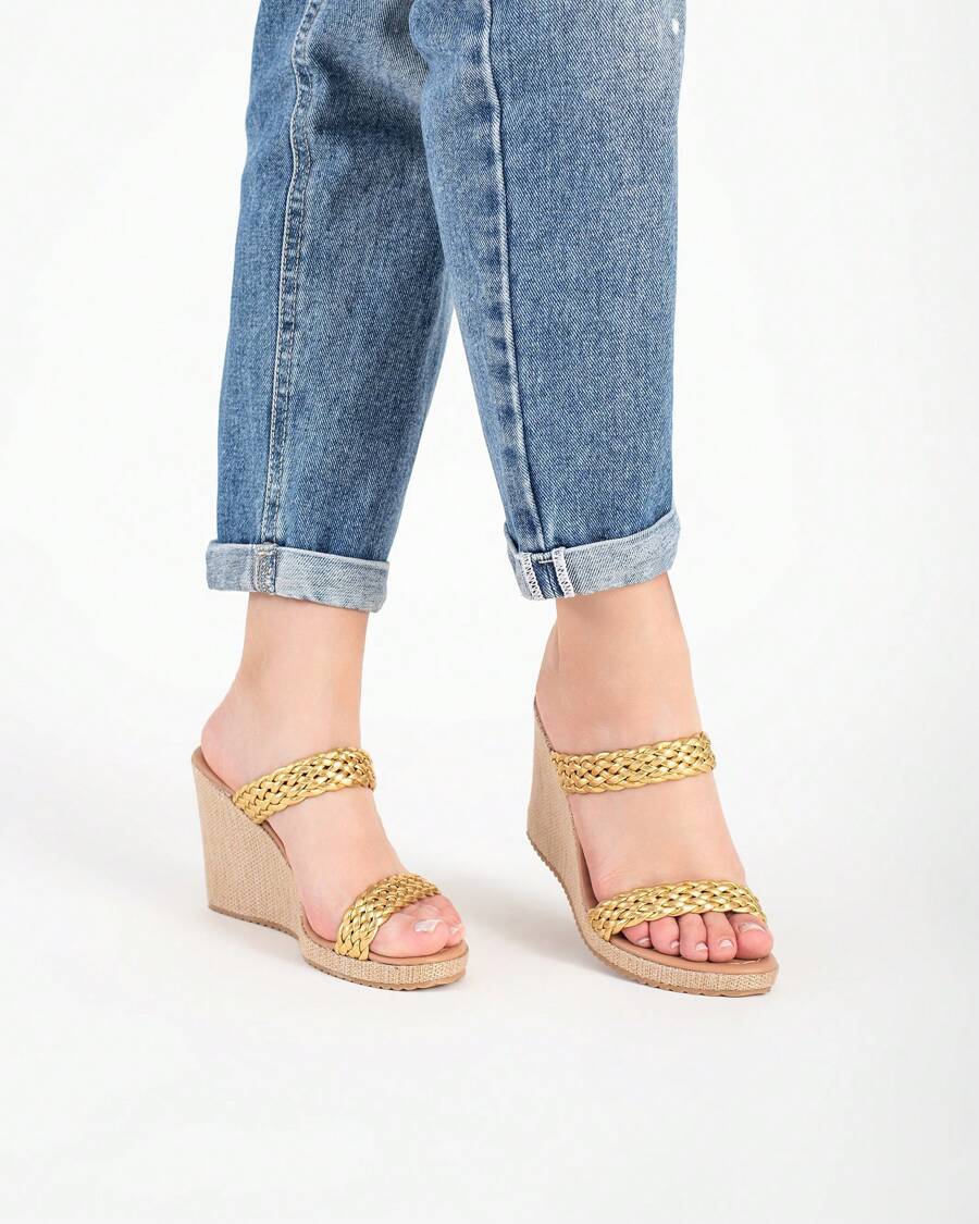 Women's Wedge Heel Sandal Easy To Put On Original - 金色 - 查看 1