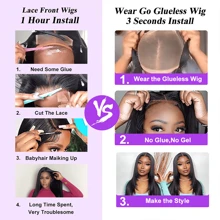 40 Inch Wear And Go Glueless Wigs Human Hair Pre Plucked Pre Cut With Baby Hair 200 Density 5x5 HD Lace Closure Wigs 12A Straight Wigs Ready To Wear Wig For Beginners - Natural Black - 查看 8