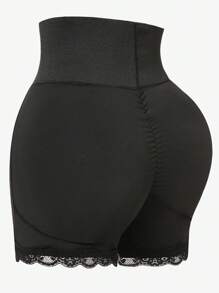 1pc Women's Lace-Trimmed Shapewear Shorts With Padded Buttocks, High-Waisted Seamless Tummy Control Panties With Removable Foam Pad, Breathable Fitted Compression Shorts For Summer