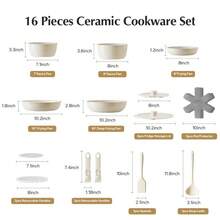 [Oferta de Halloween] Redchef Juego de 16 piezas de ollas y sartenes cerámicas antiadherentes, conjunto de utensilios de cocina con mango desmontable, sin tóxicos, sin PFAS PFOA y PTFE, seguro para horno, apilable - Por defecto - Ver 11