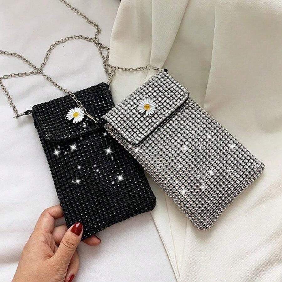 Rhinestone Chain Shoulder Crossbody Bag, Fashion Personalized Phone Pouch - Multicolor - View 1