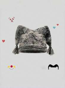 1 件女士独特设计师小丑针织帽，温暖可爱的兔耳帽，时尚百搭大头围时尚帽，秋冬情人节 - 針織帽 - 查看 15