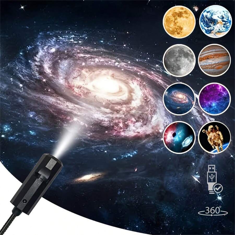 行星投影仪灯套装：地球、月亮、木星 - 360° 旋转 LED 灯 - USB 供电 - 适用于卧室、天花板、照片背景、情人节、婚礼、露营、万圣节、圣诞节装饰（1/4/8 件慈善事业）