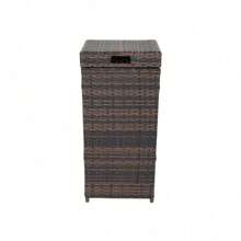 With Top Cover Iron Frame Rattan Trash Can Brown Gradient