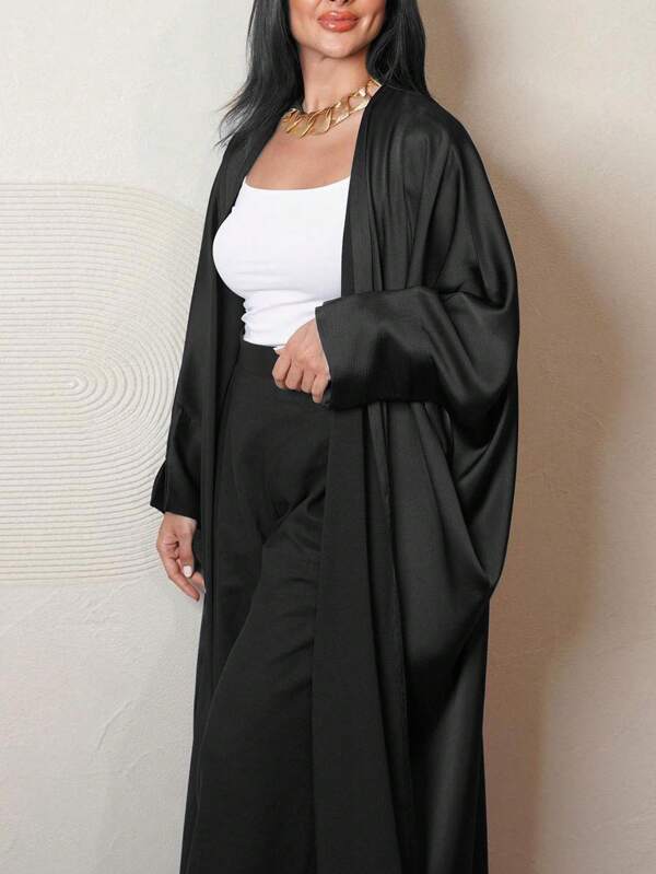 Islamic Clothing Women Dresses Solid Color Modest Abaya Women Dress Premium Satin Open Kimono Abaya Dubai Women Cardigan