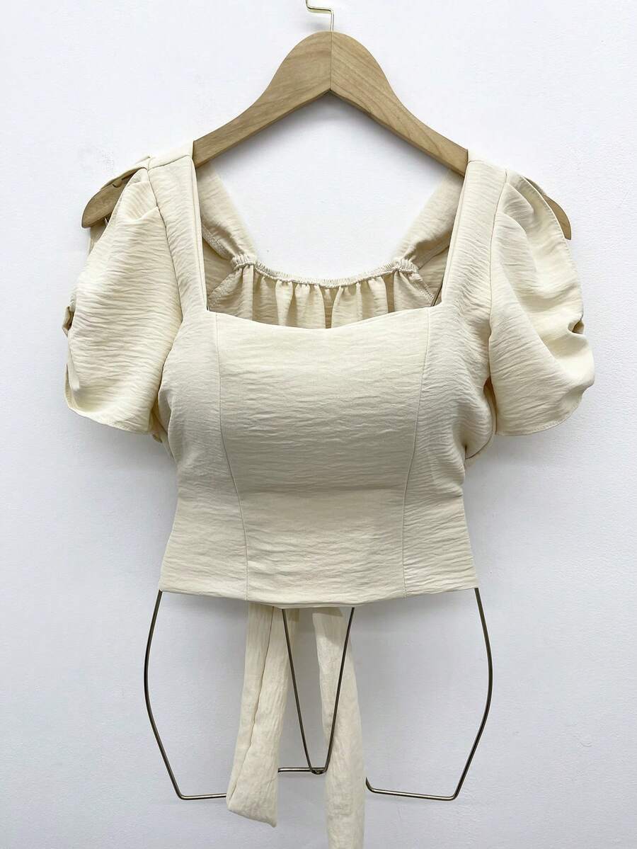 ELLIE Dune Cropped Top With Padded Sleeves - 杏色 - 查看 1