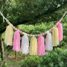 1 件秋季壁炉花环壁挂、教室流苏花环、圣诞树装饰。木珠流苏花环装饰。，情人节，情人节装饰，情人节礼物 - 彩色 - 查看 1