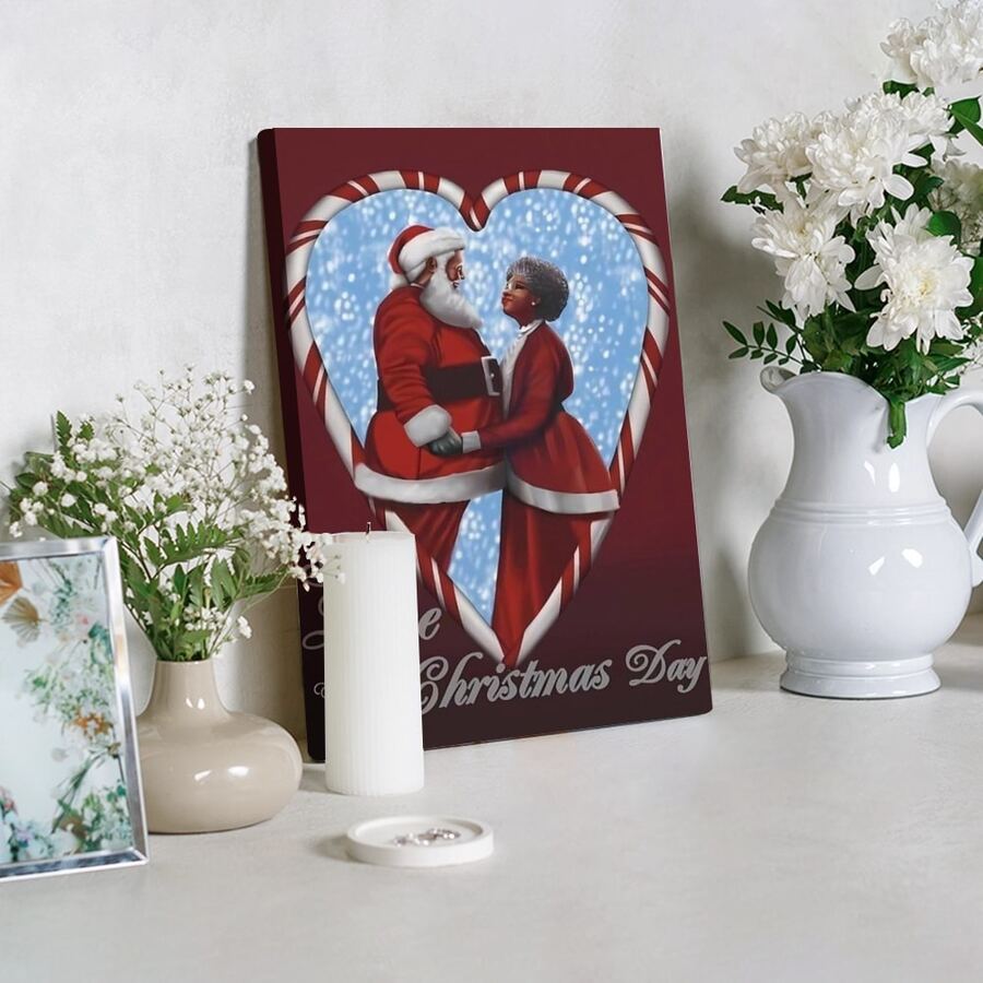 1 Pc Framed Black Santa Claus Couple African Canvas Painting Wall Art Posters, Canvas Print Posters Artwork Wall Art Painting, Decoration Picture Living Room Home Decor - Color - View 1