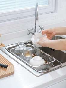 Stainless Steel Sink Drain Basket, Expandable Fruit Vegetable Washing Bowl Filter Net, Household Organizer Rack - Silver - View 4