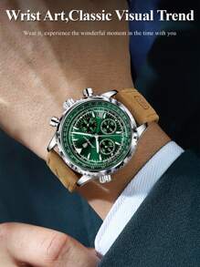 POEDAGAR 1 件男士休闲日期计时 PU 皮革石英表,防水夜光,商务腕表,适合工作场合,时尚男士手表 + 礼盒,男士礼物 - 均碼 - 查看 3