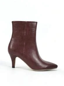 2025 秋冬女款新款百搭保暖性感优雅尖头踝靴和高跟短靴，搭配毛衣裙 - 酒紅色 - 查看 9