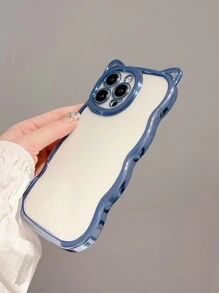 1 Stück modisches, verstärktes Anti-Sturz TPU-Handyhülle mit blauer Beschichtung und Katzenohren-Wellenranddesign, kompatibel mit iPhone