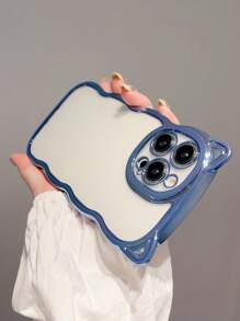 1 Stück modisches, verstärktes Anti-Sturz TPU-Handyhülle mit blauer Beschichtung und Katzenohren-Wellenranddesign, kompatibel mit iPhone