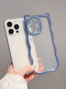 1 Stück modisches, verstärktes Anti-Sturz TPU-Handyhülle mit blauer Beschichtung und Katzenohren-Wellenranddesign, kompatibel mit iPhone