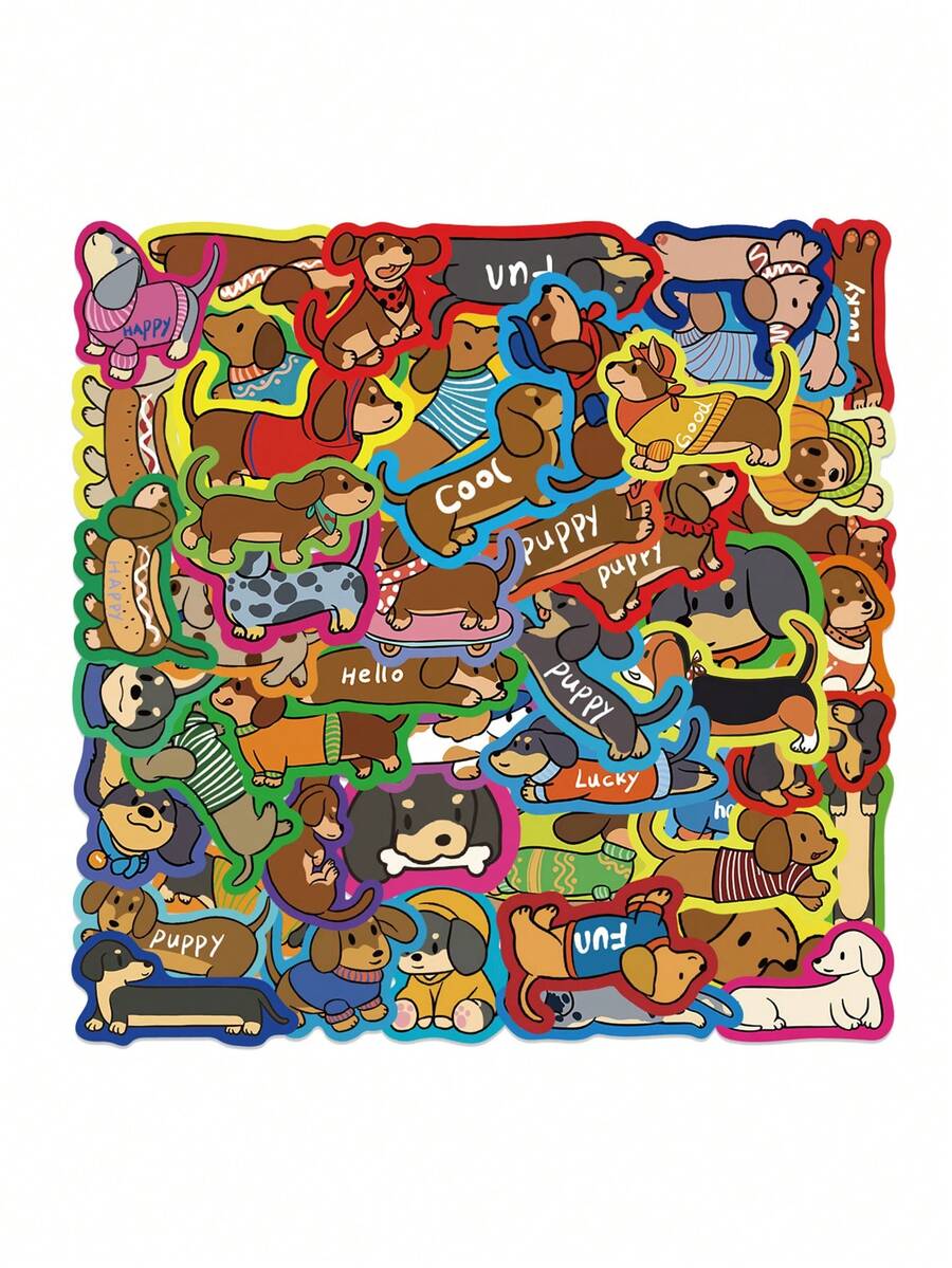 50 件腊肠狗贴纸、有趣创意手机壳、电脑防水个性装饰贴纸 - 彩色 - 查看 1