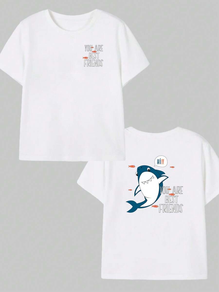 Cartoon T-Shirt Cotton Men's Blouse Printed T-Shirt You Are Best Unisex Elegant Comfort Loose Versatile Sophisticated Modern Breathable Soft - trắng - Xem 1