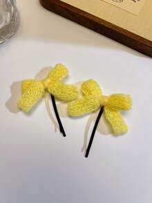 2 件可爱甜美奶油色纱线蝴蝶结夹，涤纶，侧分刘海发夹，充满少女气息，适合秋冬 - 彩色 - 查看 17