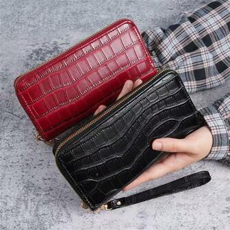 1pc Alligator Embossed-Zipper Long Wallet Slim And Portable, Money, Cash White-Collar, Women, Women's College, Work, Business, Commute, Office, Anniversary, Couple, Birthday Gift, Valentine's Day Gift Gift