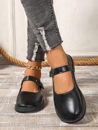 Mocassini da donna, scarpe slip-on a punta tonda, ballerine con cinturino stile Mary Jane, scarpe piatte di stile vintage, scarpe Mary Jane stile britannico, scarpe piatte vintage, scarpe da donna alla moda