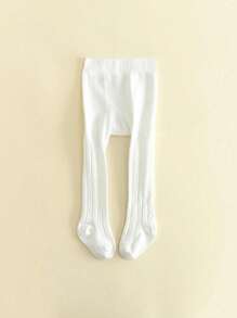 2 piezas Pantis blancos para niños, nuevos calentadores de unicolor para otoño e invierno para niñas, mallas versátiles y de moda estilo princesa coreana - Blanco y Negro - Ver 7