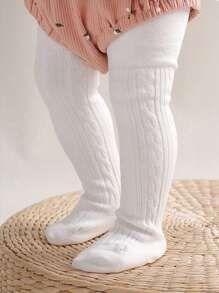 2 piezas Pantis blancos para niños, nuevos calentadores de unicolor para otoño e invierno para niñas, mallas versátiles y de moda estilo princesa coreana - Blanco y Negro - Ver 6