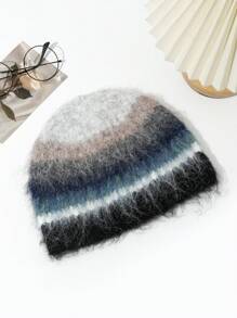 1 chiếc mũ len dệt kim sọc Dopamine Colorblock mới cho phụ nữ, ấm áp và thích hợp để mặc ngoài trời vào mùa thu/đông - Nhiều màu - Xem 15