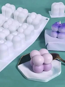 1 buc. matriță din silicon 15 în 1, matriță de lumânare din gips-carton cub 3D, matriță decorativă din gips-carton, tort cu mousse din silicon, desert cu bule, consumabile, S - alb - Vizualizare 6