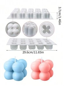 1 buc. matriță din silicon 15 în 1, matriță de lumânare din gips-carton cub 3D, matriță decorativă din gips-carton, tort cu mousse din silicon, desert cu bule, consumabile, S - alb - Vizualizare 7