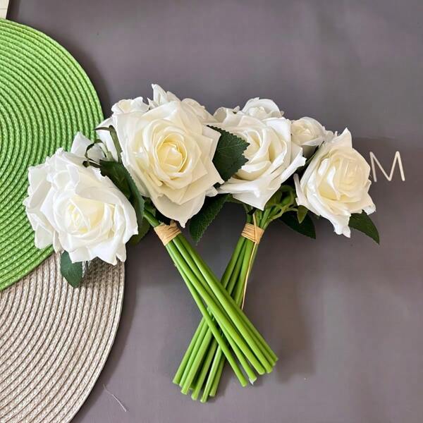 2 mazzi da 18 rose artificiali bianche in seta, con steli lunghi, per decorazioni di matrimoni, profumo da sposa, decorazioni natalizie, feste di laurea, centrotavola e decorazioni floreali per la casa