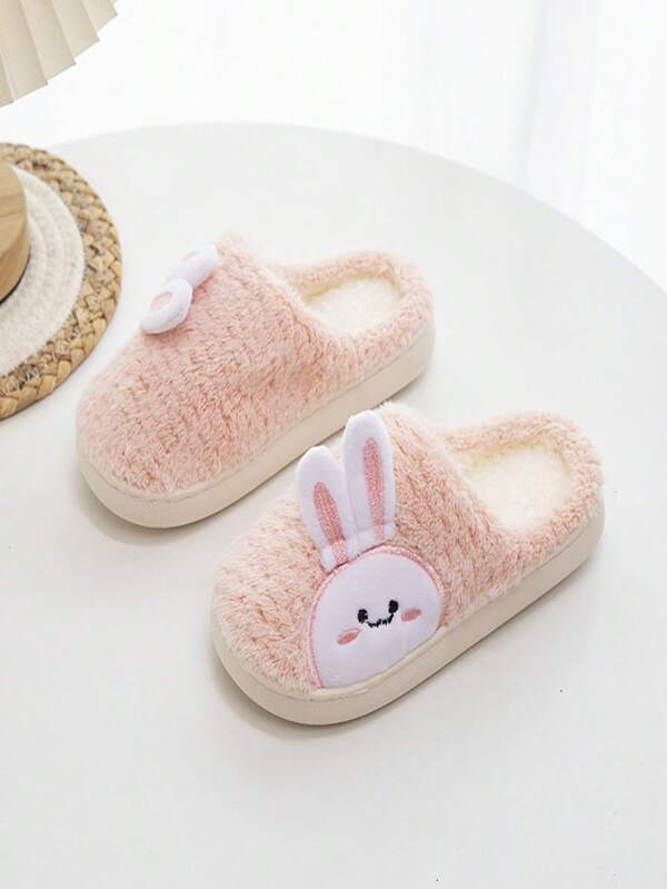 Mignonne pantoufle d'intérieur et d'extérieur chauded'enfant avec motif de lapin de bande dessinée, convient pour l'automne et l'hiver, pour filles