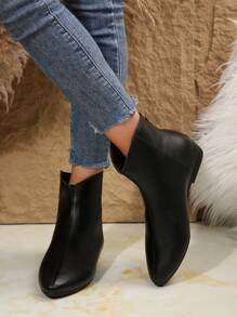 女士优雅黑色尖头平底踝靴，新款秋冬绒面革切尔西靴，适合通勤商务 - 黑色 - 查看 2