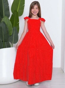 Long Youth Dress In Duna Fabric With Glitter For Casual Party Girls - Đỏ - Xem 1