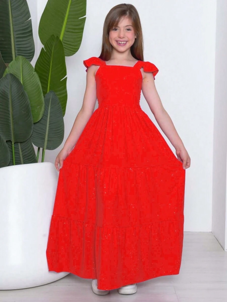 Long Youth Dress In Duna Fabric With Glitter For Casual Party Girls - Đỏ - Xem 1