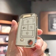 带钥匙扣的钥匙扣盖适用于 Atlas 适用于 Golf 适用于 GTI 适用于 Jetta 适用于 Tiguan 汽车钥匙包，全面保护，4 个按钮
