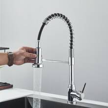 Modern Kitchen Sink Faucet With Pull Down Sprayer Single Handle Single Hole 360° Swivel Mixer Tap - Chrome - View 9